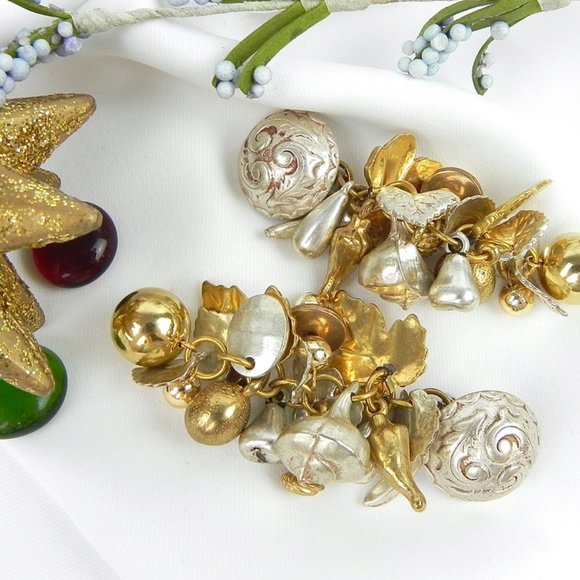 Dangling Gold & Silver Earrings | 80s Big Gold & Silver Earrings - Picture 4 of 8